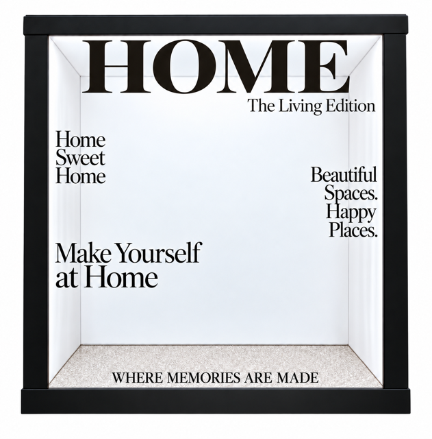 LUMEA walk-in photo booth styled as a home and living magazine cover.